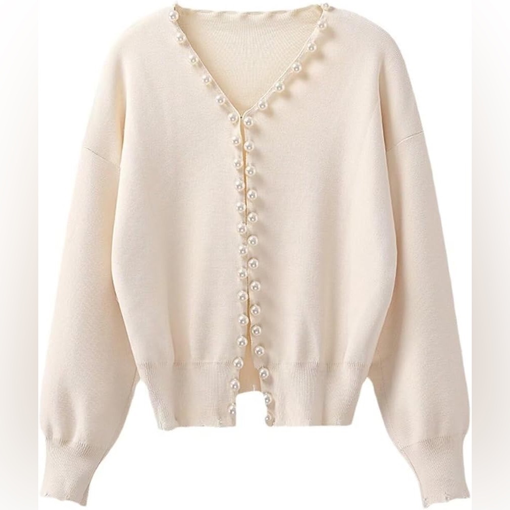 Cream Cardigan with Pearl Buttons